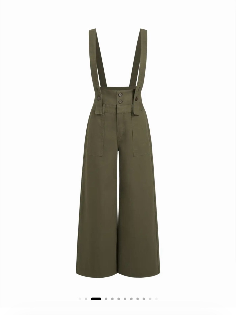 Cider Olive Green Wide-Leg Suspender Jumpsuit - Sz Large